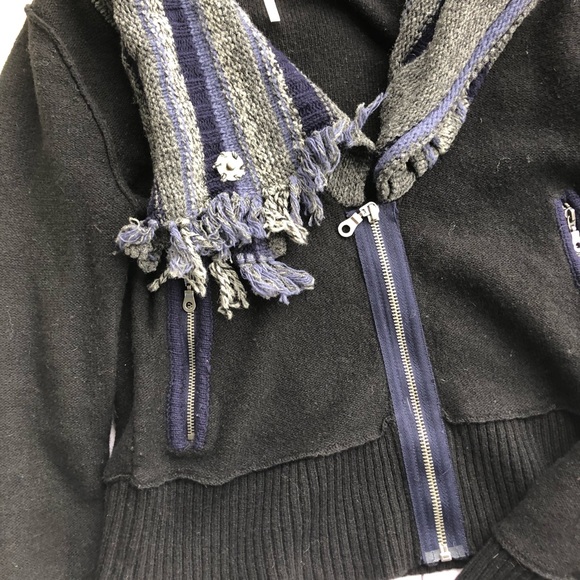 Free People wool scarf zip up black jacket - Picture 3 of 8